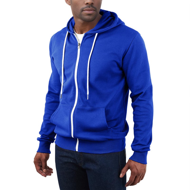 Ohoo Men's Zip Up Hoodie Lightweight Slim Fit Sweatshirt Full Zip Hooded Jacket / DCF002-BLUE-L - Image 3